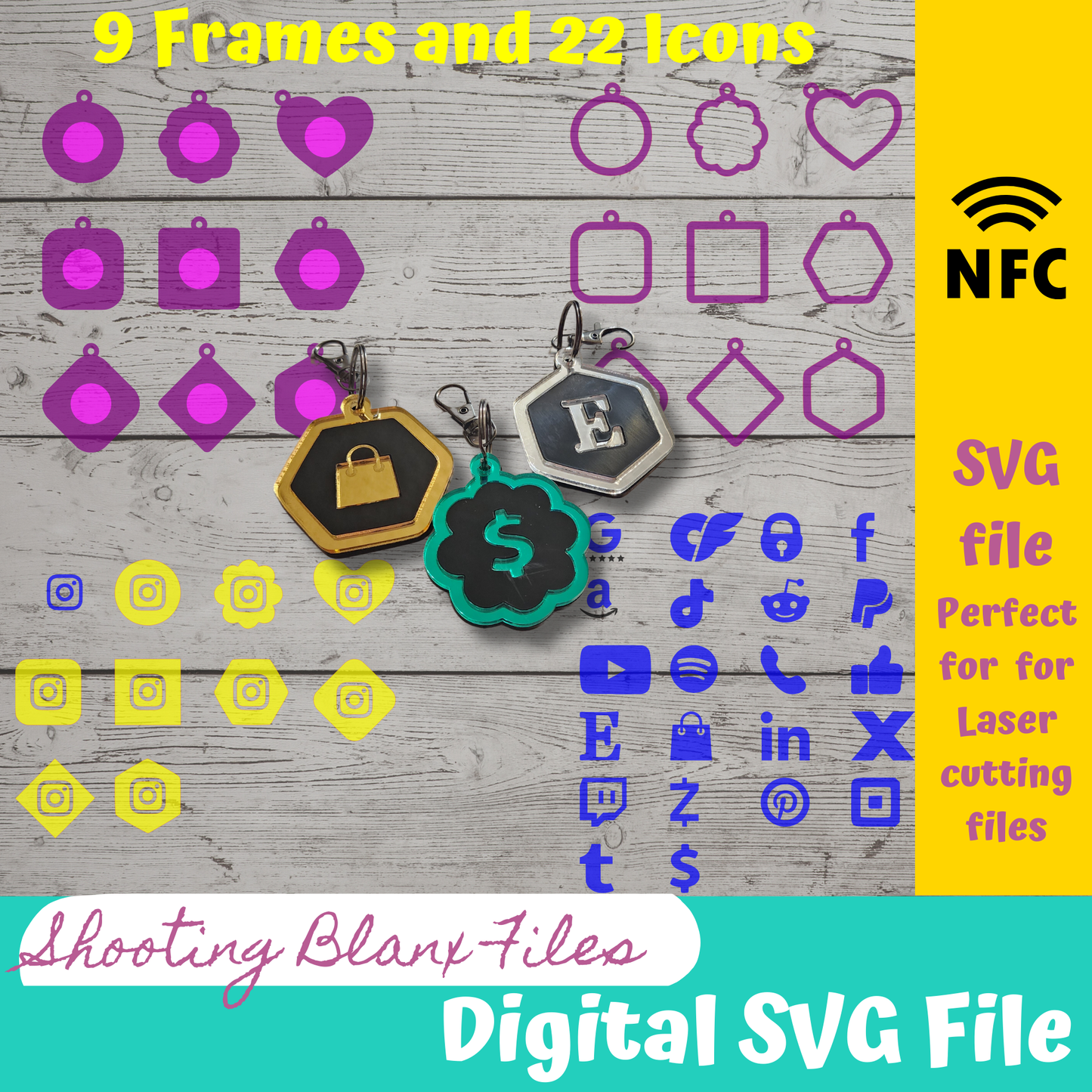 Social Media NFC Smart Tap Keychain - Social Display *** DIGITAL FILE only***, Youtube, Instagram, Facebook, svg KeyChanin, qr code, icons