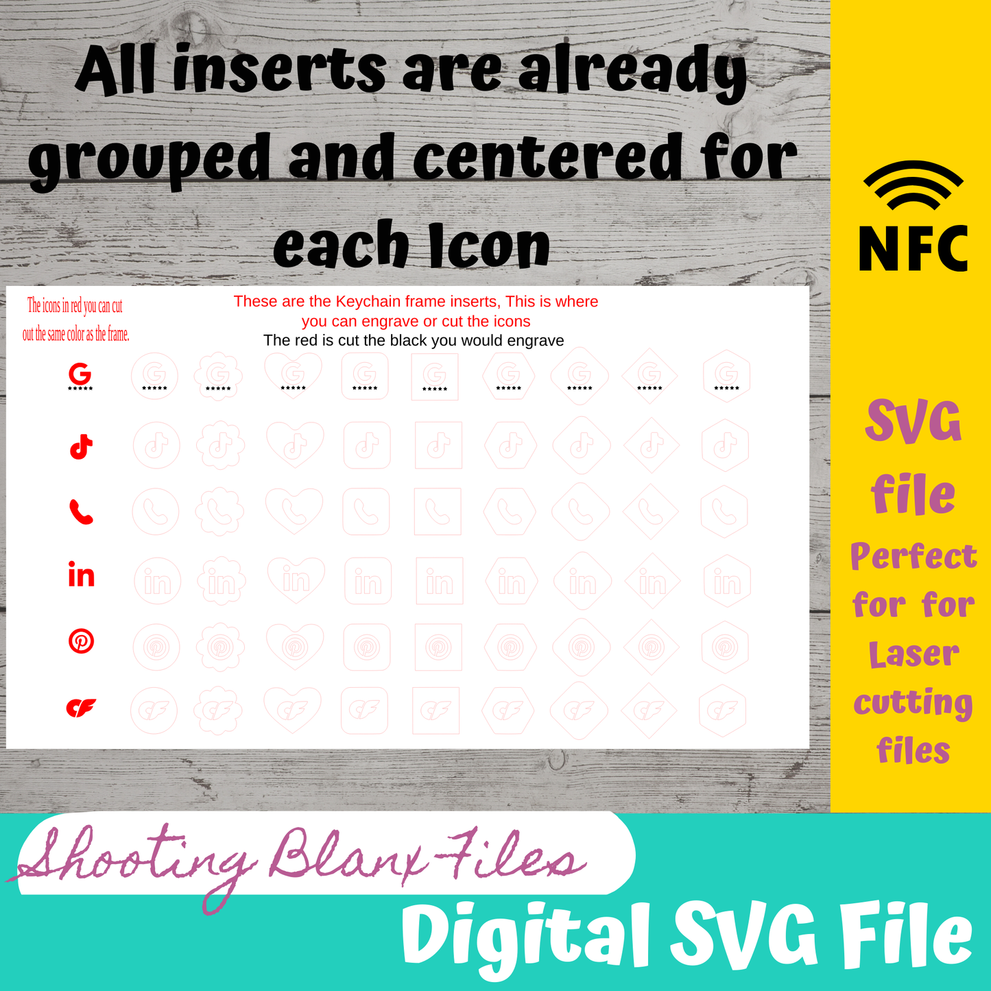 Social Media NFC Smart Tap Keychain - Social Display *** DIGITAL FILE only***, Youtube, Instagram, Facebook, svg KeyChanin, qr code, icons