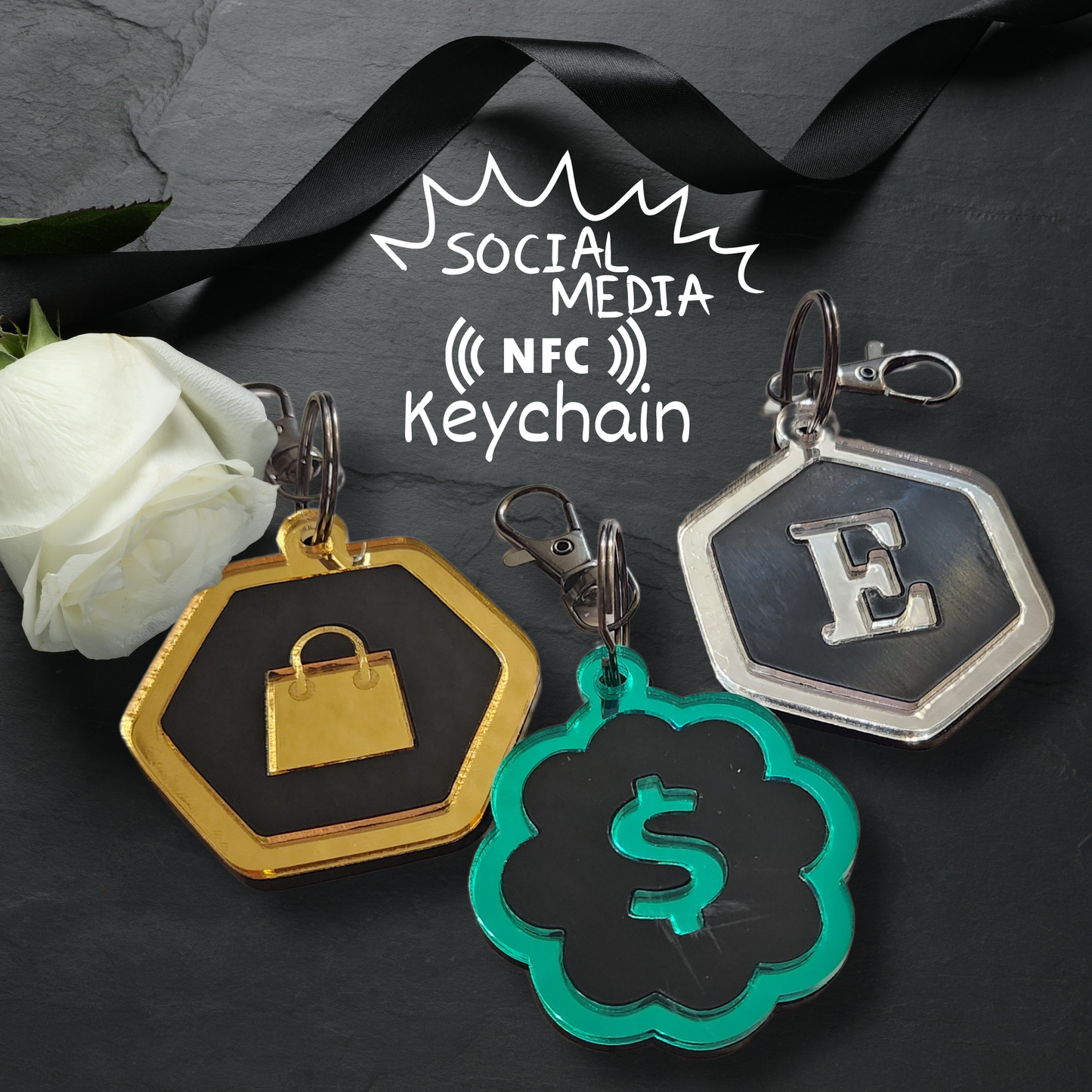 Social Media NFC Smart Tap Keychain - Social Display *** DIGITAL FILE only***, Youtube, Instagram, Facebook, svg KeyChanin, qr code, icons