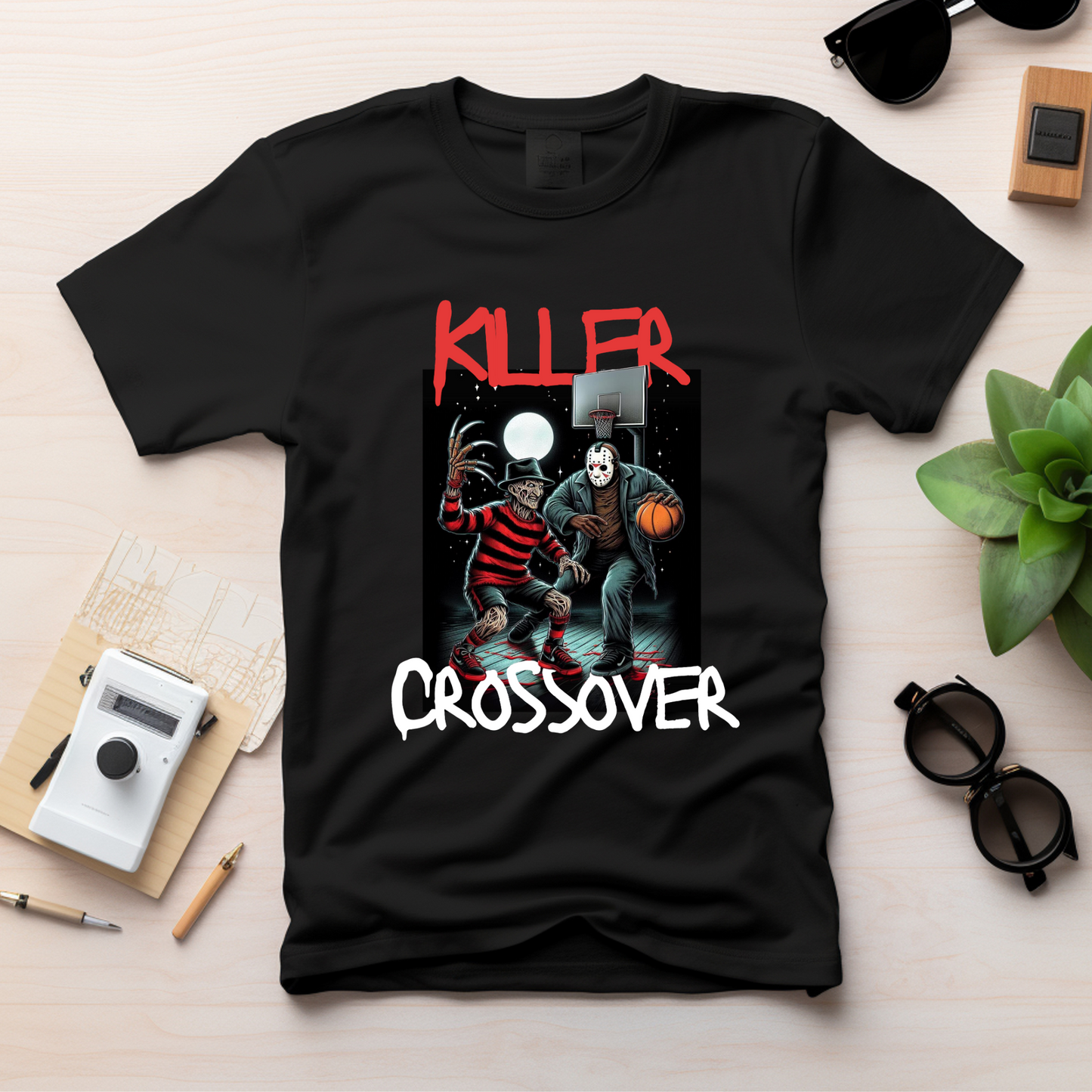 Killer Crossover Unisex Softstyle T-Shirt, Horror Graphic Tee, Basketball, Freddy vs. Jason