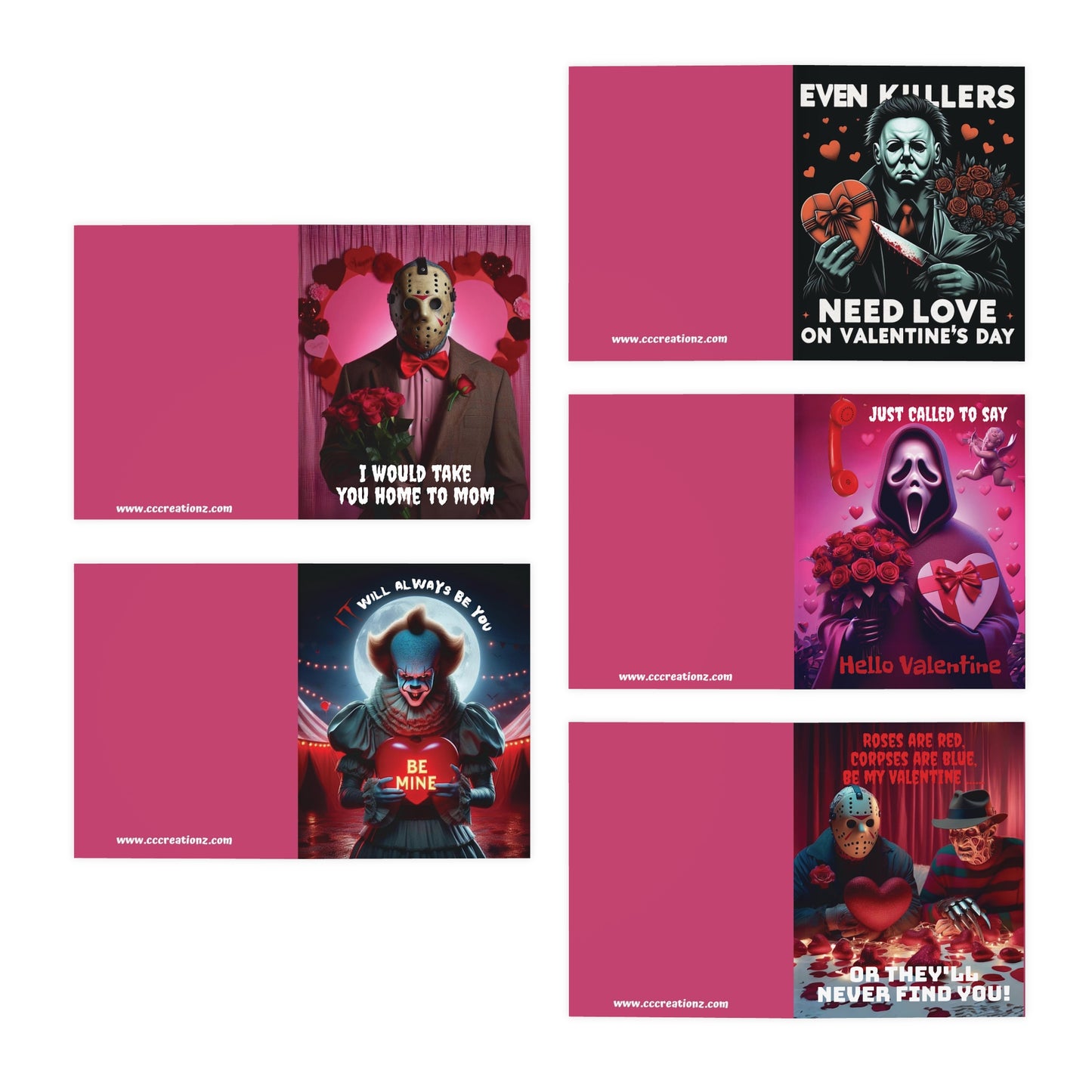 Multi-Design Horror Greeting Cards (5-Pack), Valentine, Valentine's Day, Valentine Cards, Bloody Valentine