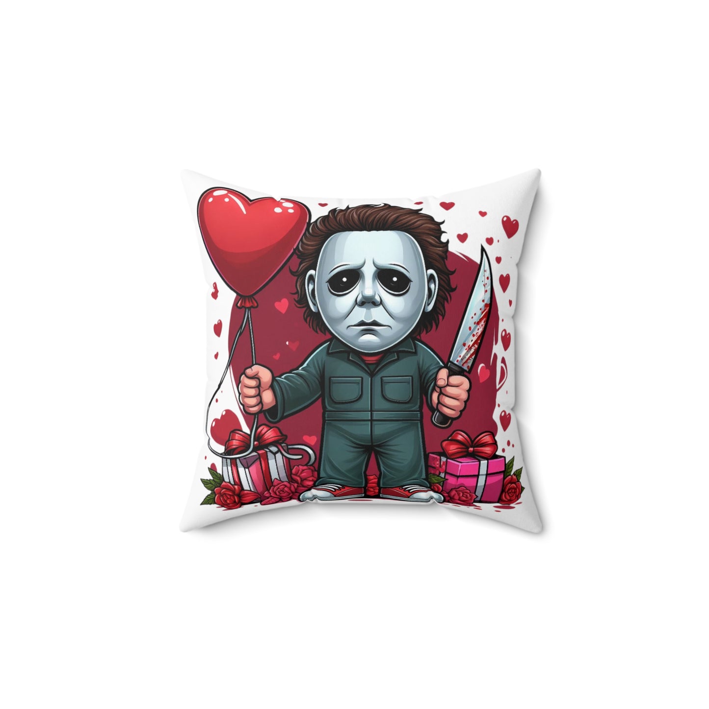 Bloody Michael Myers Valentine Spun Polyester Square Pillow, Horror Valentine, Horror Gift, Horror Love, Love for Horror