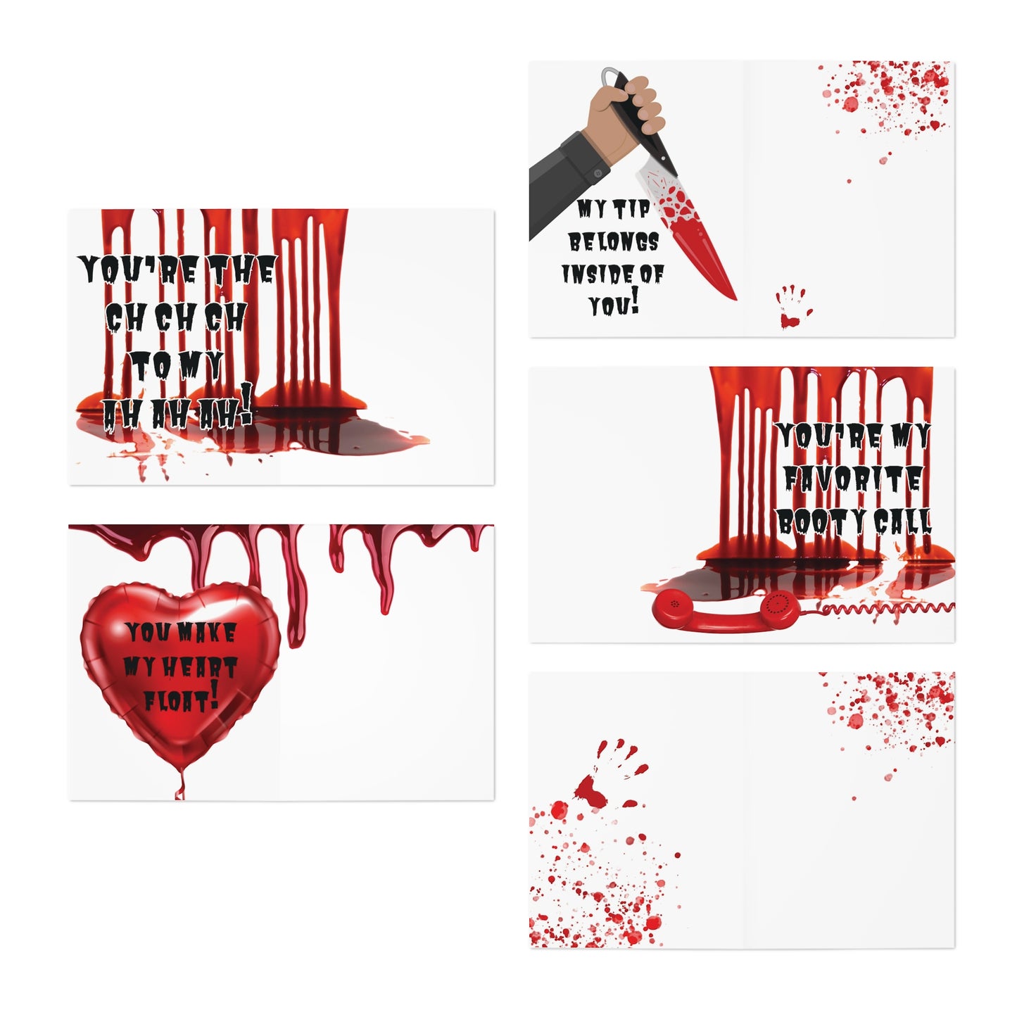 Multi-Design Horror Greeting Cards (5-Pack), Valentine, Valentine's Day, Valentine Cards, Bloody Valentine