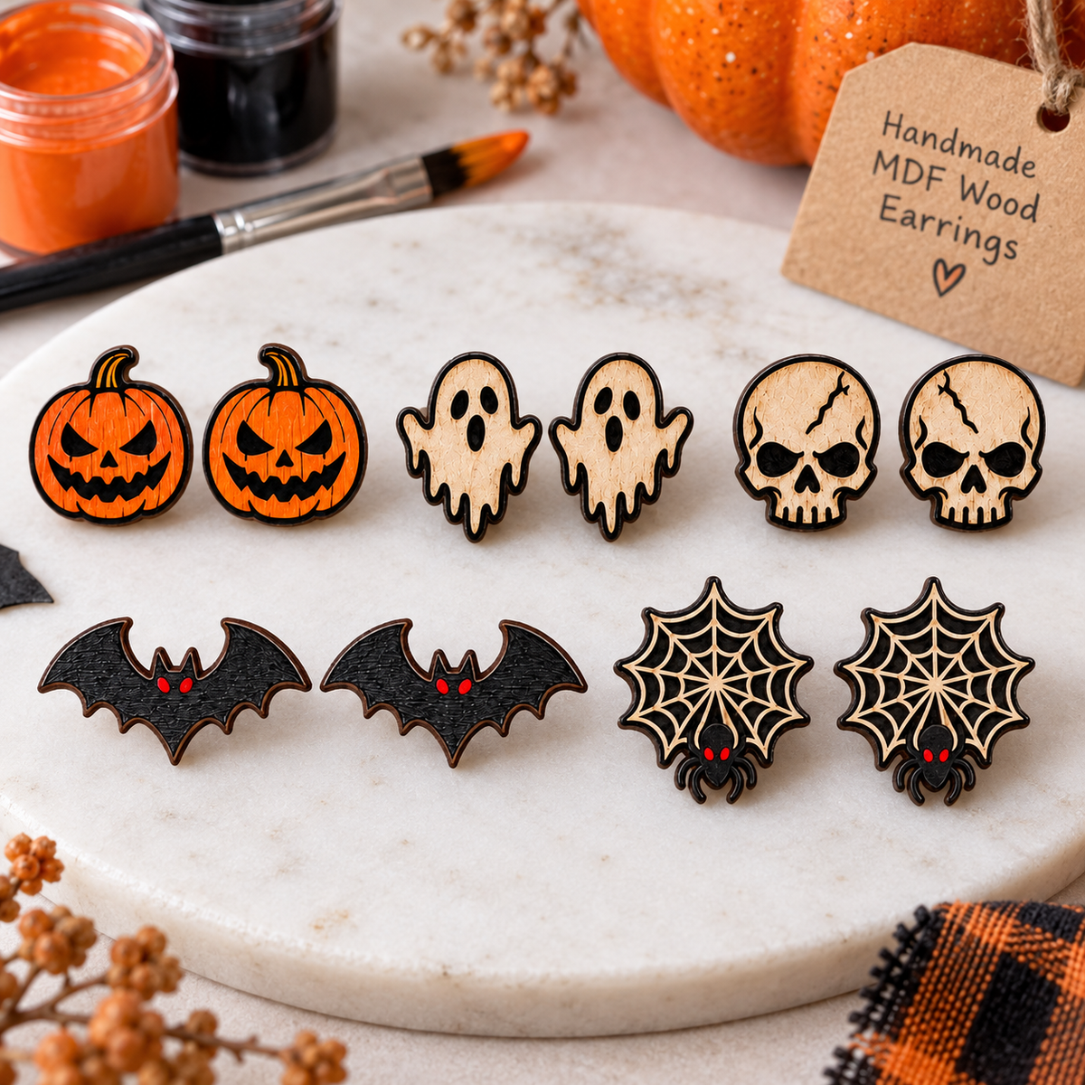 FREE Halloween Stud Earring SVG – 5 Pair Spooky Laser Cut Earring Set