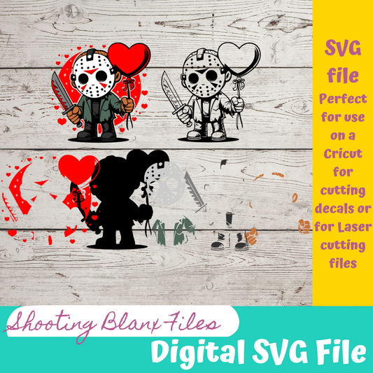 Valentine Jason, Horror, SVG, Laser File, Bloody Valentine, Spooky Valentine