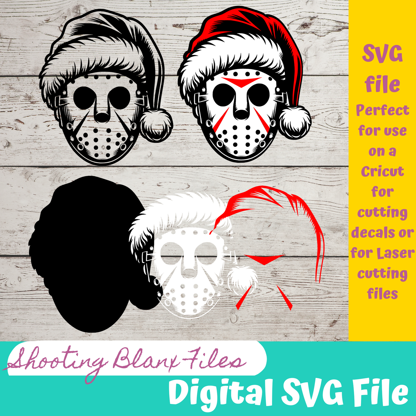 Jason Voorhees Horror Christmas Theme wearing a Santa Hat