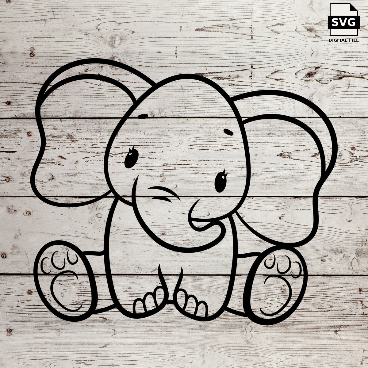 Baby elephant. SVG digital download preview.