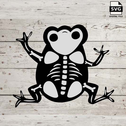 Cartoon frog with a visible skeleton. SVG digital download preview.