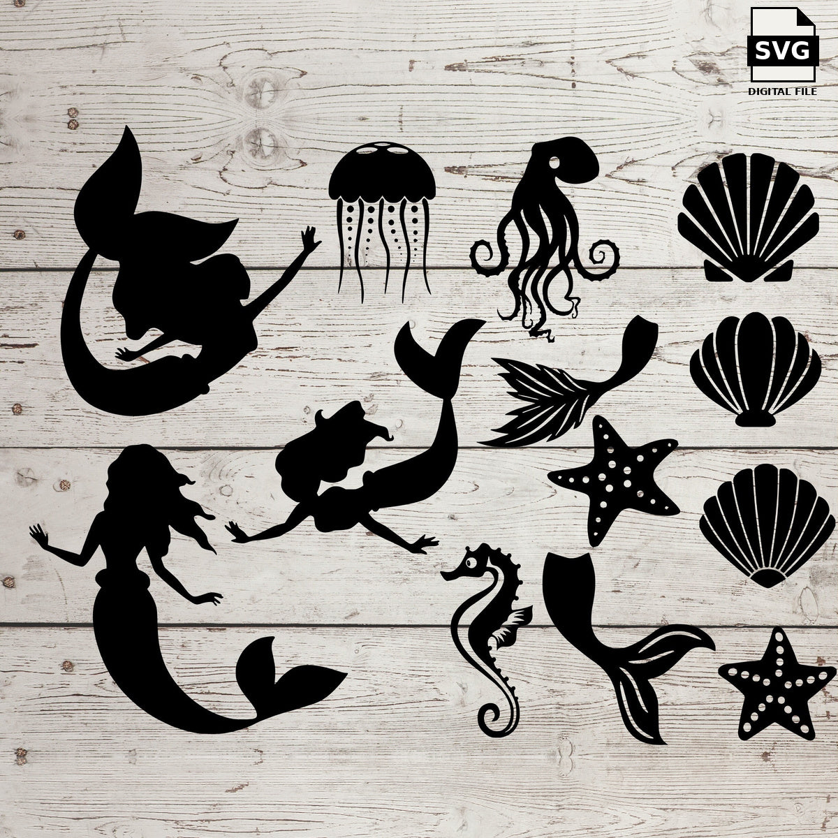 Mermaid under the sea bundle. SVG digital download preview.