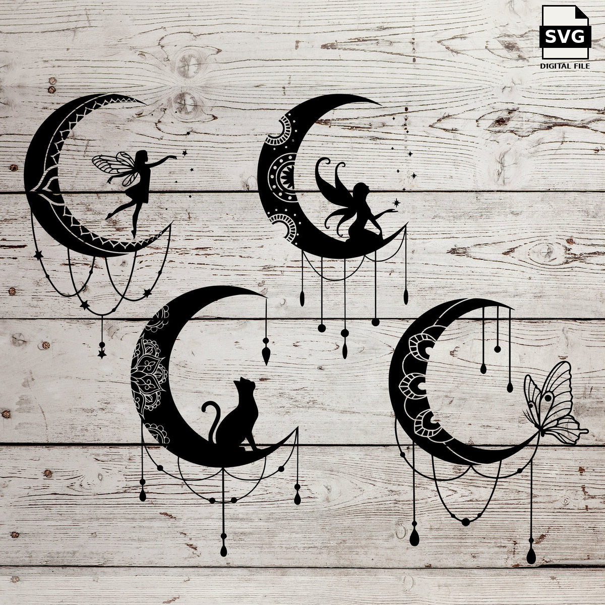 Moon mandala bundle. SVG digital download preview.
