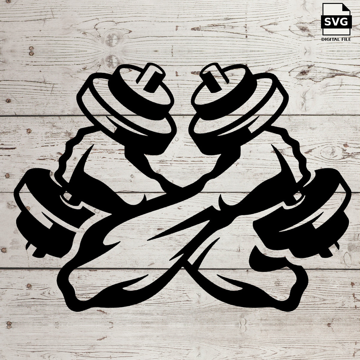 Muscular arms dumbbell. SVG digital download preview.