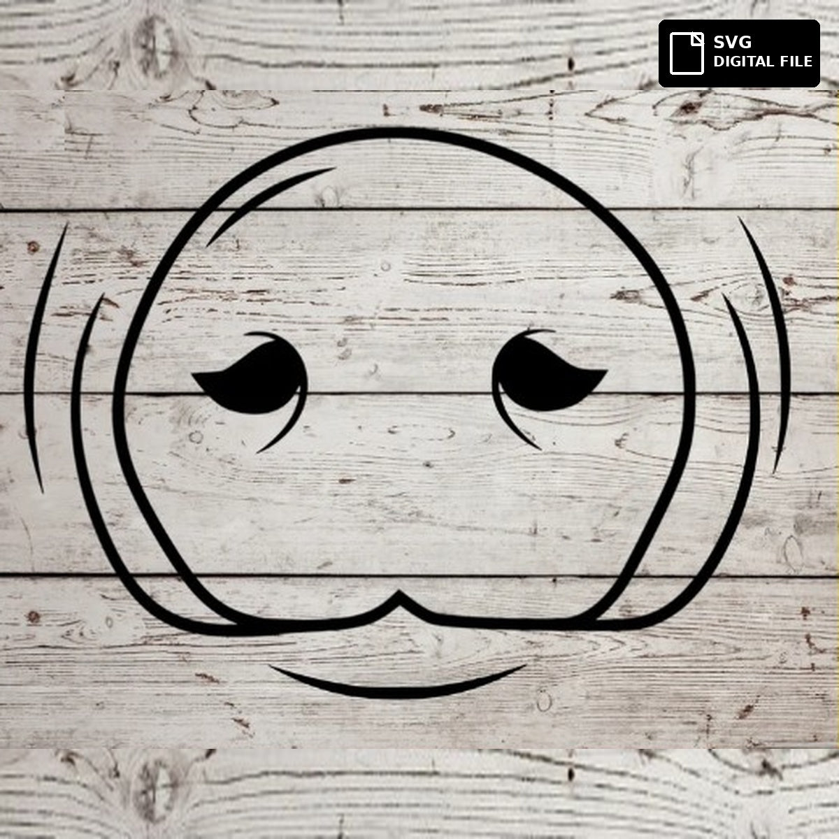 Pig mouth half-face SVG design on whitewashed wood background. SVG digital file preview.