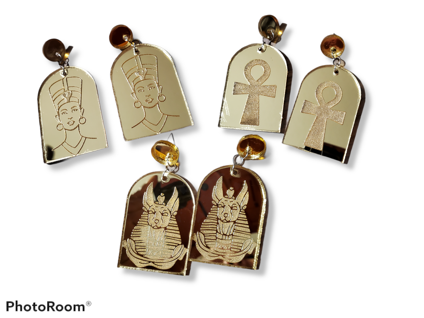 Egyptian Themed Mirror arch earrings