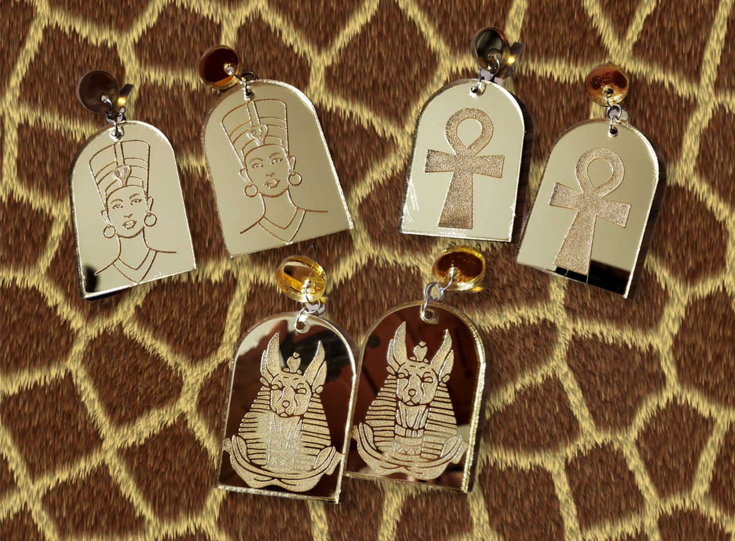 Egyptian Themed Mirror arch earrings