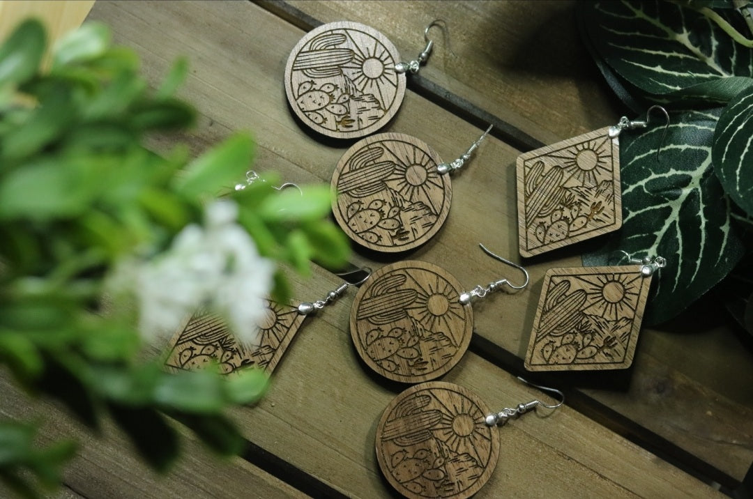 Desert Wood Engraved Earrings