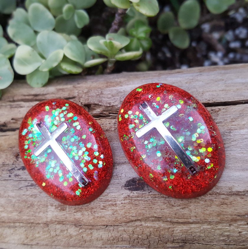 Have Faith Cross Resin Earrings (red glitter) - CCCreationz