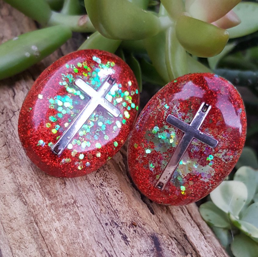 Have Faith Cross Resin Earrings (red glitter) - CCCreationz
