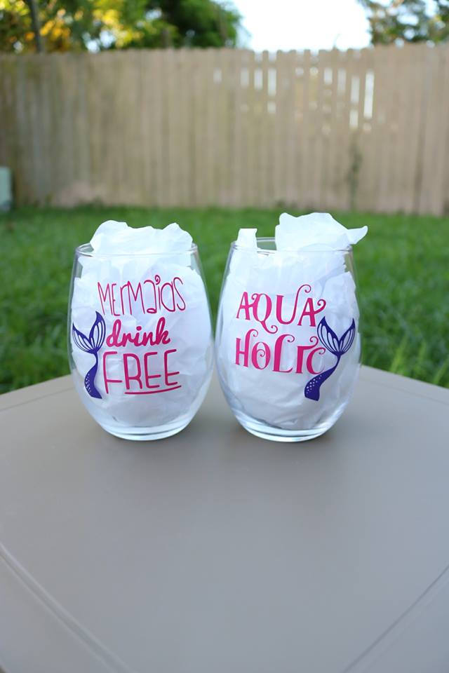 Mermaid Wine Glasses / Stemless wine glasses / little mermaid - CCCreationz