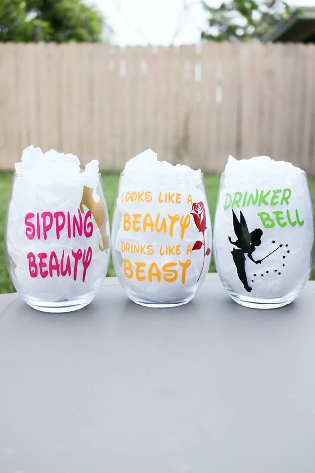 Disney Princess Wine glasses, Tinker Bell, Sleeping Beauty, Beauty and the Beast, Snow White - CCCreationz