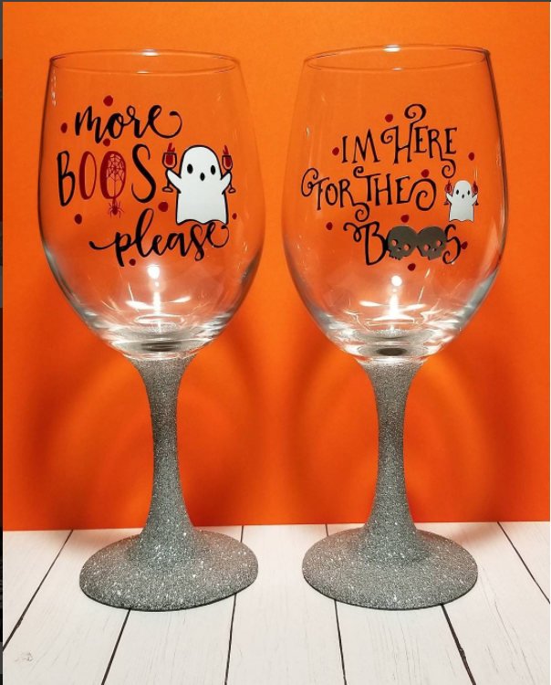Halloween Glitter Wine Glasses / Booze / Boo's – CCCreationz