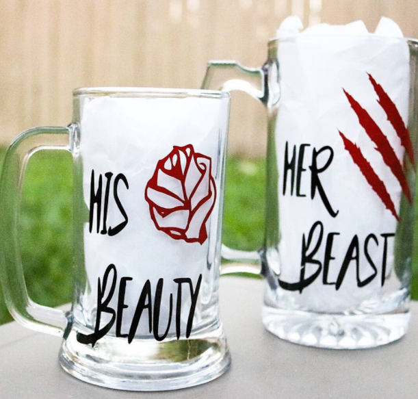 His Beauty Her Beast, Beer Mug, Couples Gift, Beauty and the Beast, Matching Disney, His Wild Beauty - CCCreationz