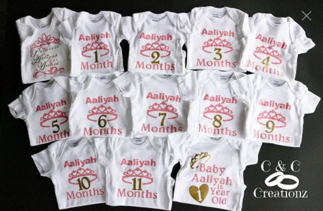 Monthly onsie, baby first year, baby milestone, custom personalized onesie, onesie set