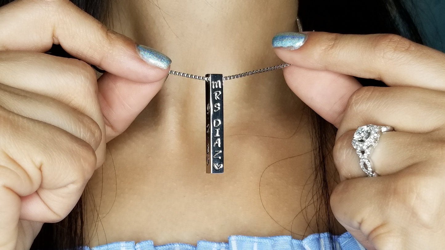Bar Necklace 4 sided bar necklace Personalized necklace Initial necklace Name necklace - CCCreationz
