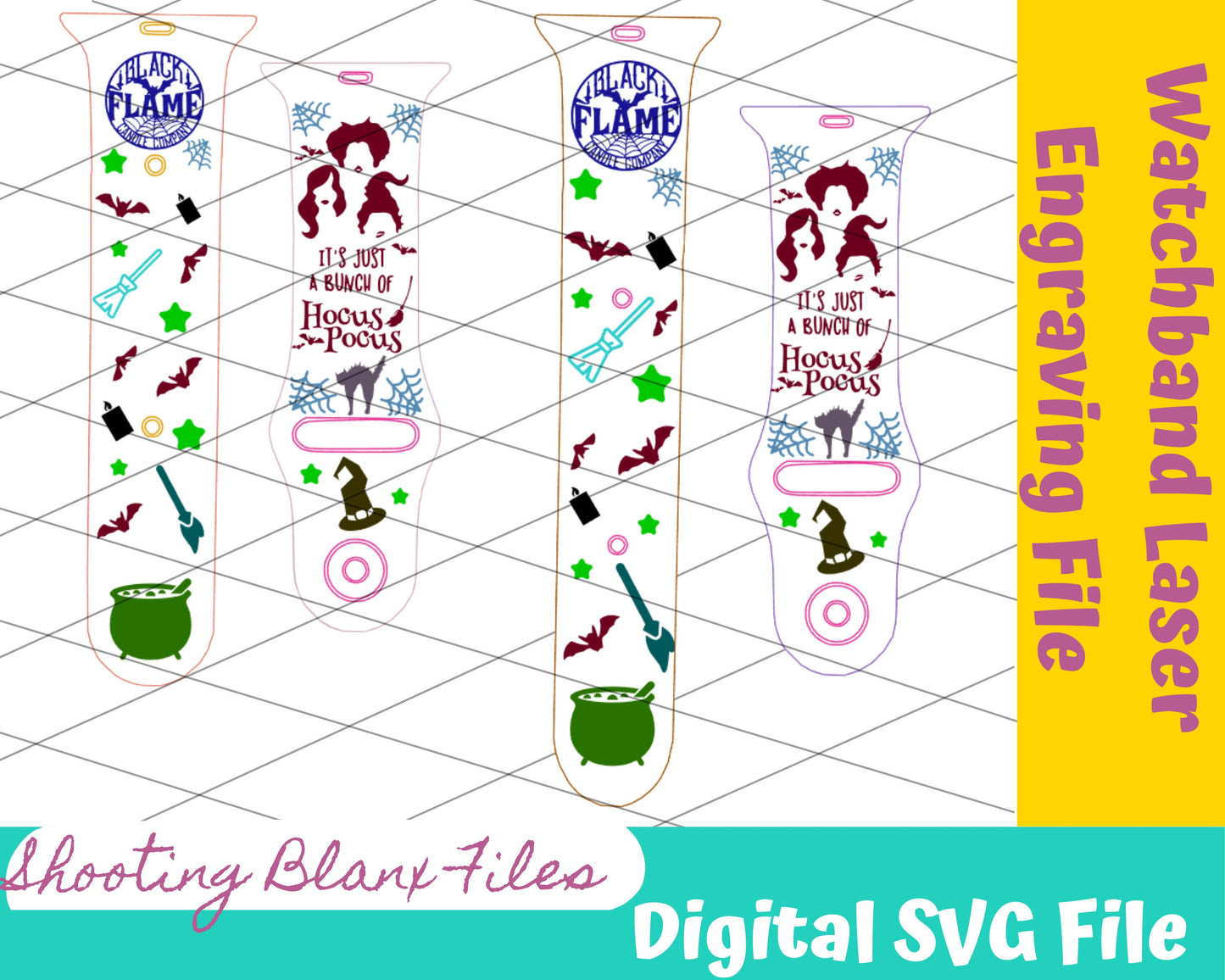 3 Witches Watch band, SVG Digital File for Watch bands, laser file, Glowforge file, engraving file, Witch, Halloween Watch band