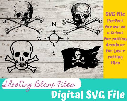 Pirate and Skulls SVG bundle file perfect for Cricut, Cameo, or Silhouette also engraving Glowforge, Ship, sail