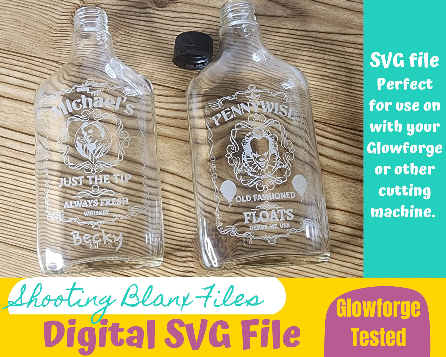 Horror Whiskey Flask Labels SVG Files | Halloween whisky | Glowforge Halloween Cut File | Digital File, Lost Boys, Vampire