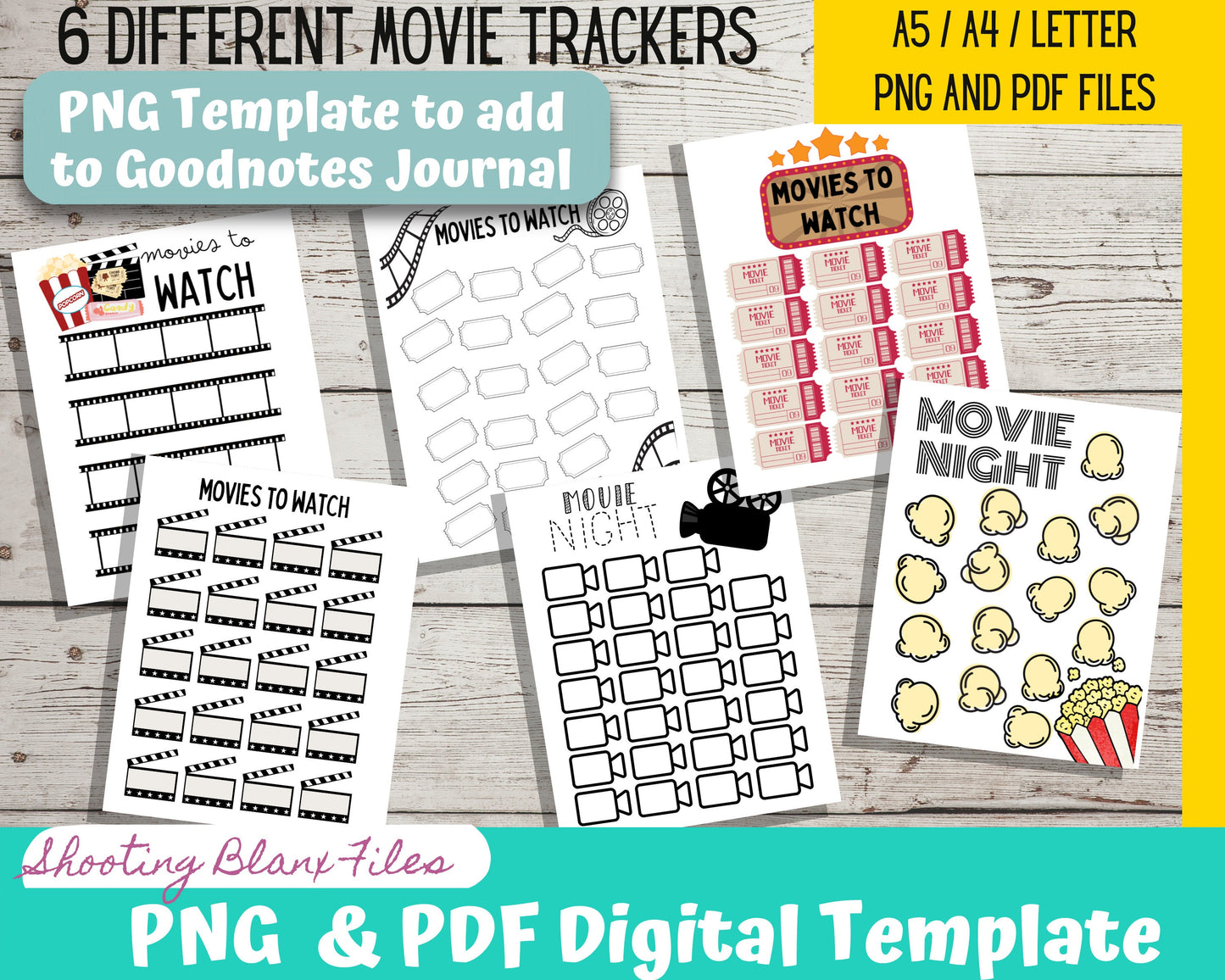 Movie Journal 6 Different Template/ Movie tracker / Digital Tracker / Bujo / Journal / Digital template / Journal Page layout