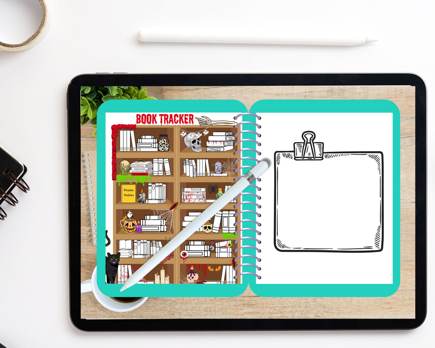 Book Tracker Journal Horror Themed page / Digital Tracker / Bujo / Digital template / Journal Page layout/ Reading Log