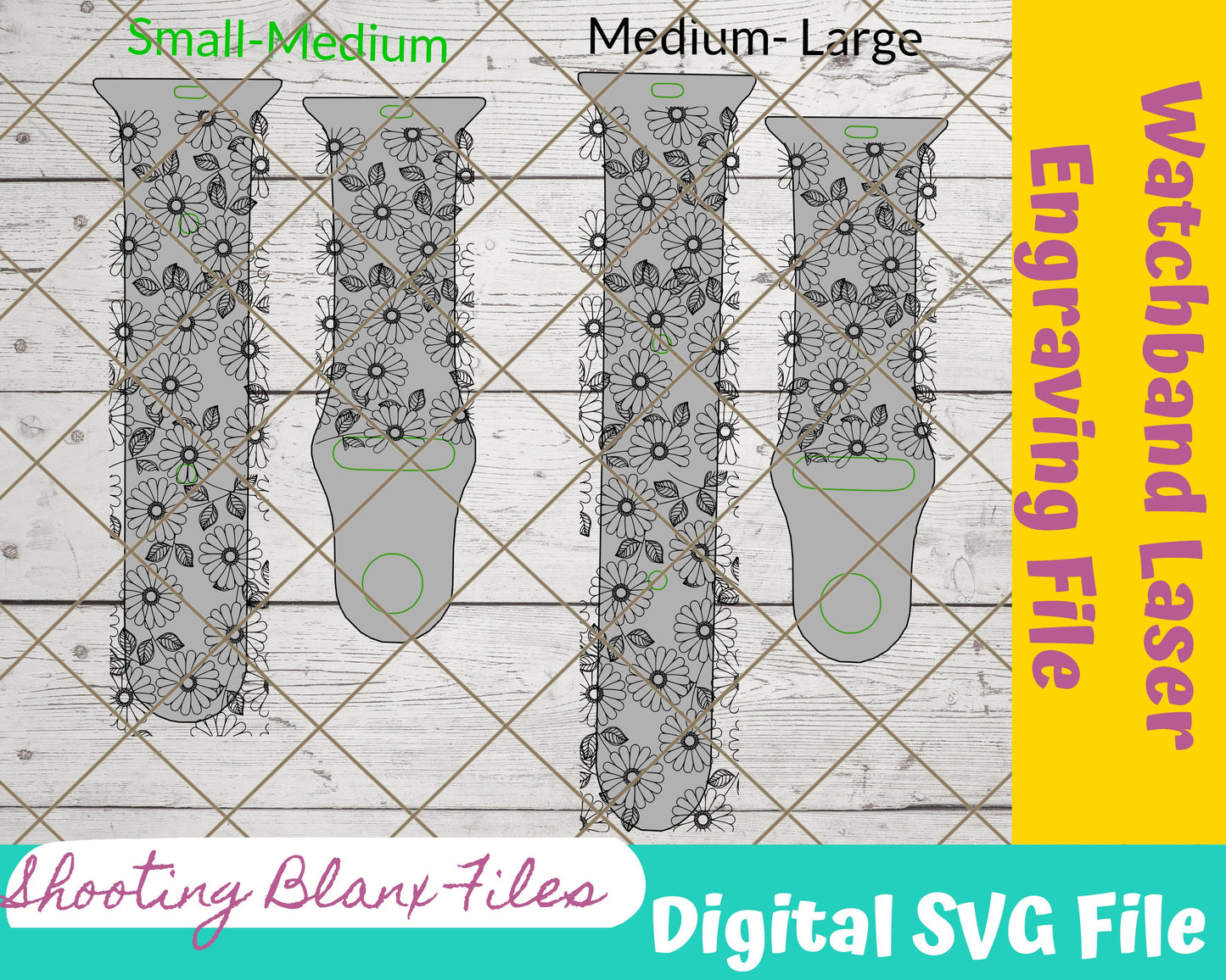 Flower Watch band, Watchband File, SVG, watch Band Design, Laser Engraved, Laser Ready File, Glowforge Ready, daisy, rose, sunflower