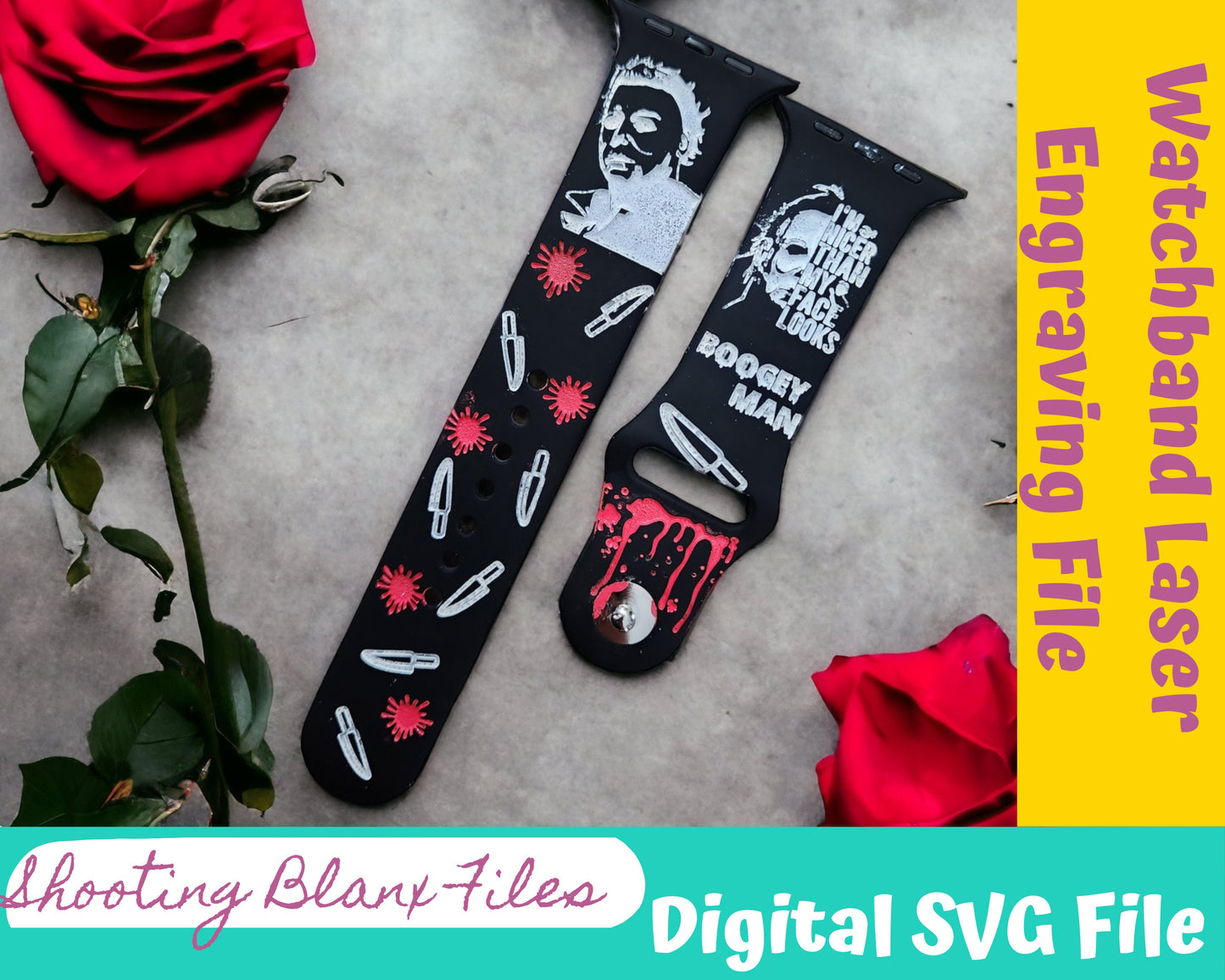 Halloween Michael Myers Watch band, SVG Digital File for Watch bands, laser file, Glowforge file, engraving file, Scary Movie