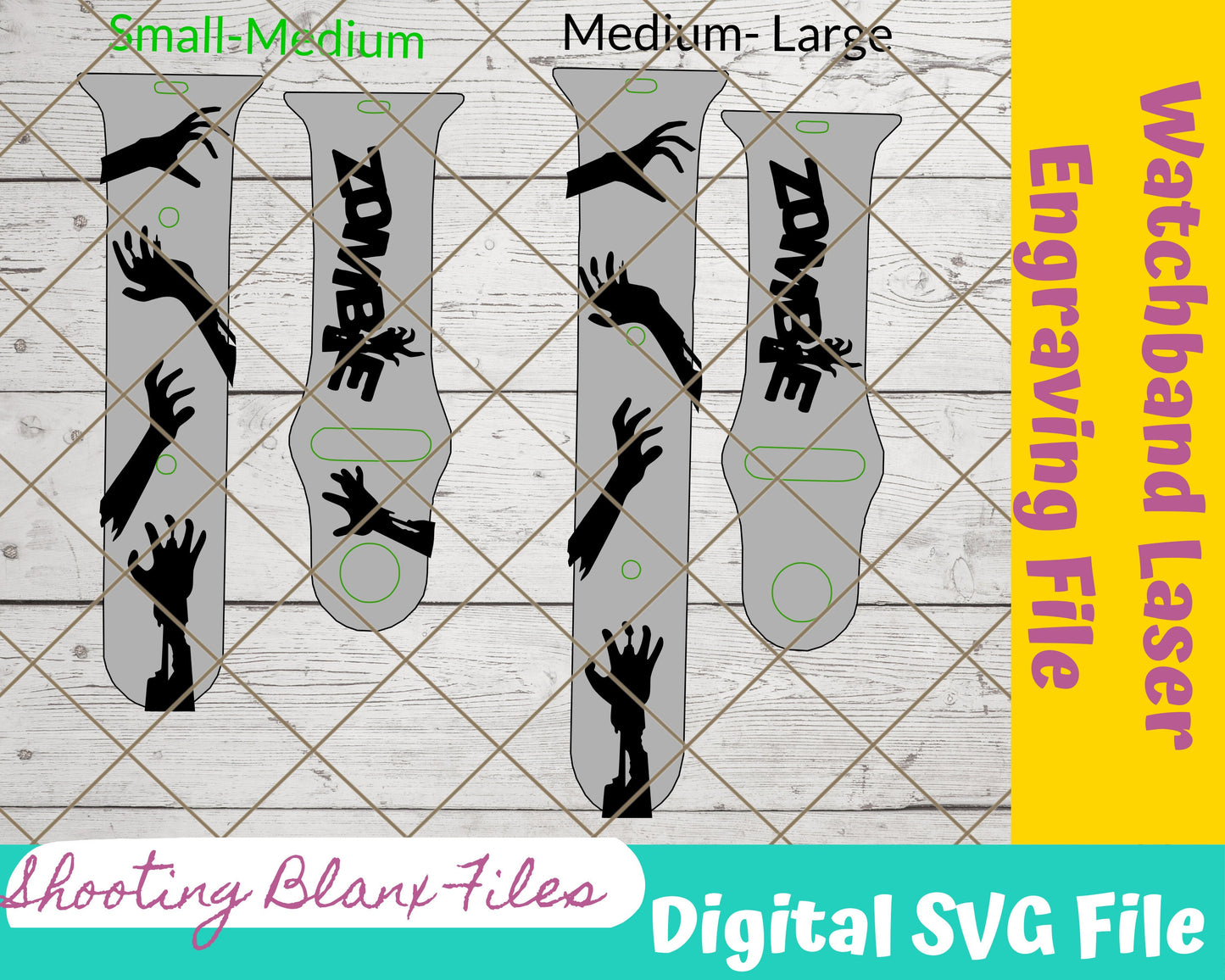 Zombie Watch band, Cartoon, walking dead Watchband File, SVG, watch Band Design, Laser Engraved, Laser Ready File, Glowforge Ready