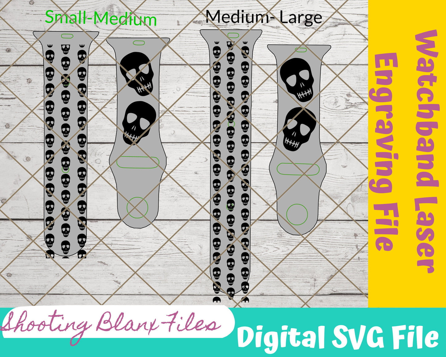 Small Skull Watch band, Watchband File, SVG, watch Band Design, Laser Engraved, Laser Ready File, Glowforge Ready, skeleton, halloween