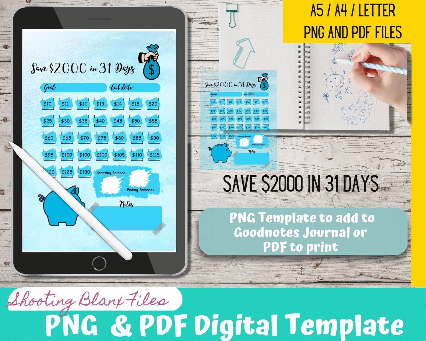 Savings Challenge, Money Journal, Money Challenge, Save 2000 in 30 Days,  Savings Tracker, Savings Planner, Saving Fund, Log, Saving Tracker