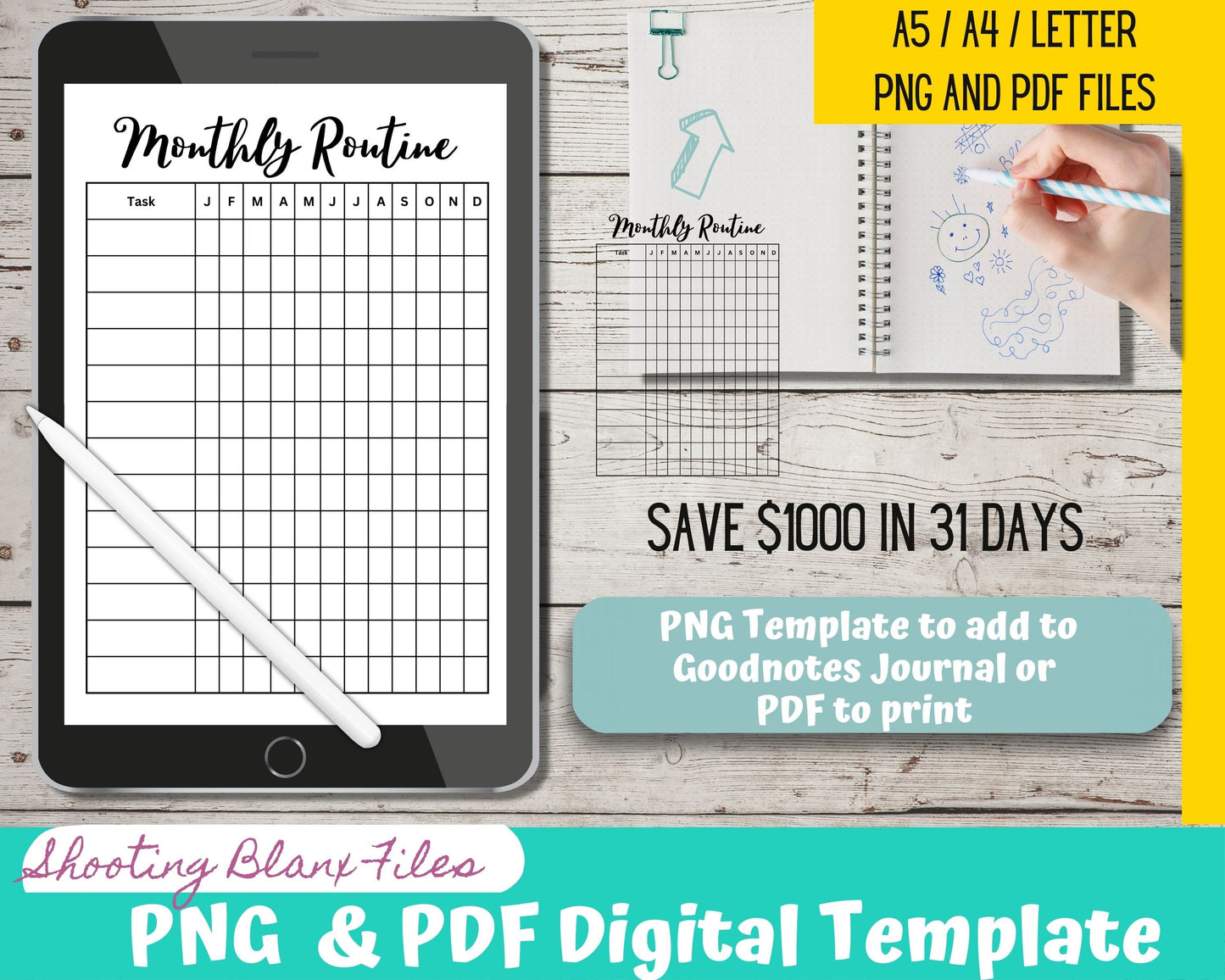 Monthly planner, Monthly Routine, Everyday Planner, Happy Planner, Monthly Checklist,Agenda Planner, Month in a glance, Month bujo insert