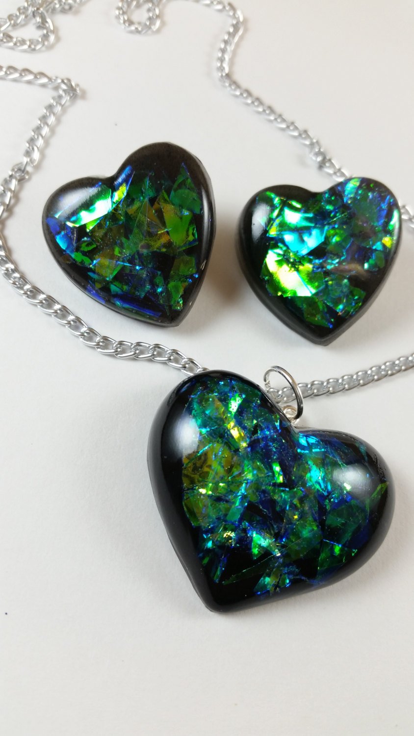 Heart Necklace, Valentines Gift, Wedding Gift, Bridesmaid Gift, Heart Jewelry set, Mermaid Jewelry - CCCreationz