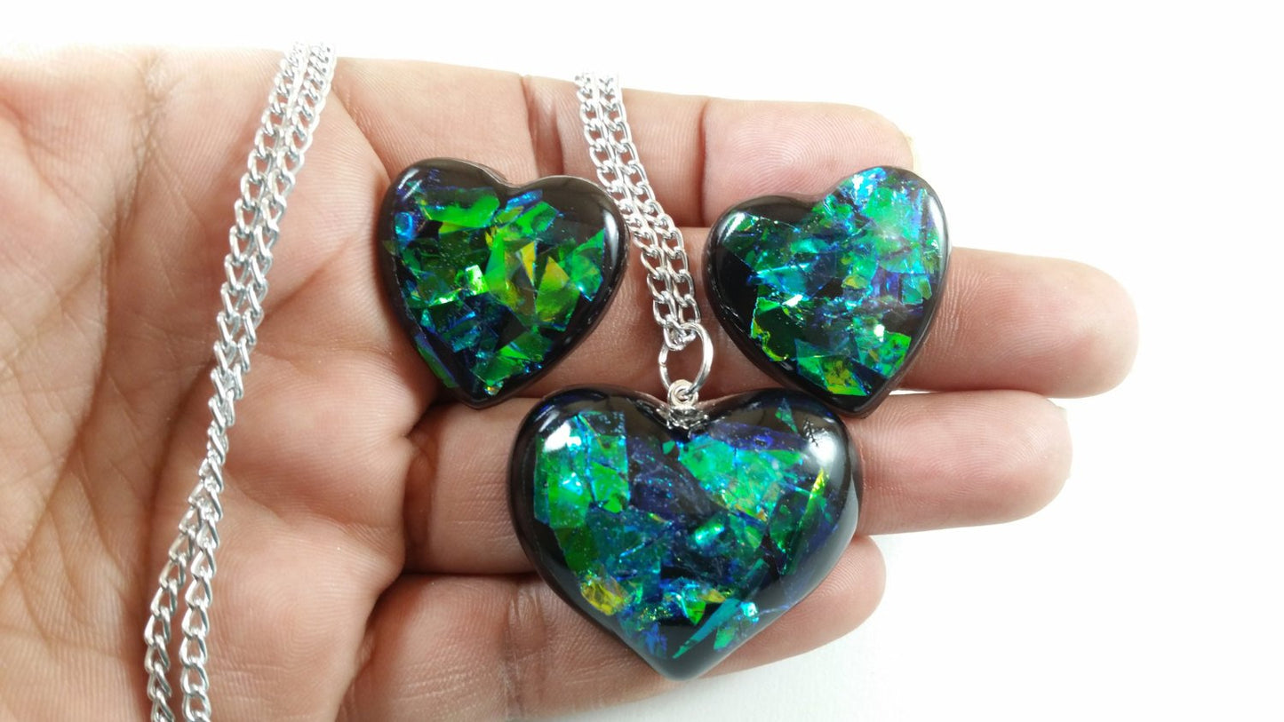 Heart Necklace, Valentines Gift, Wedding Gift, Bridesmaid Gift, Heart Jewelry set, Mermaid Jewelry - CCCreationz