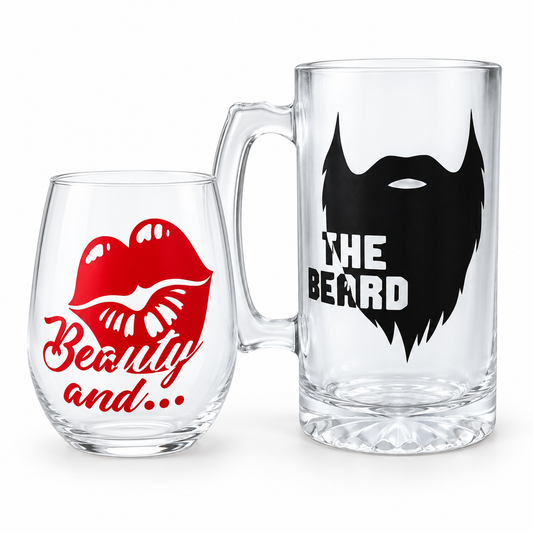 Beauty and The Beast (beard), Couple gift, matching cups, Gift for her, His and her gift