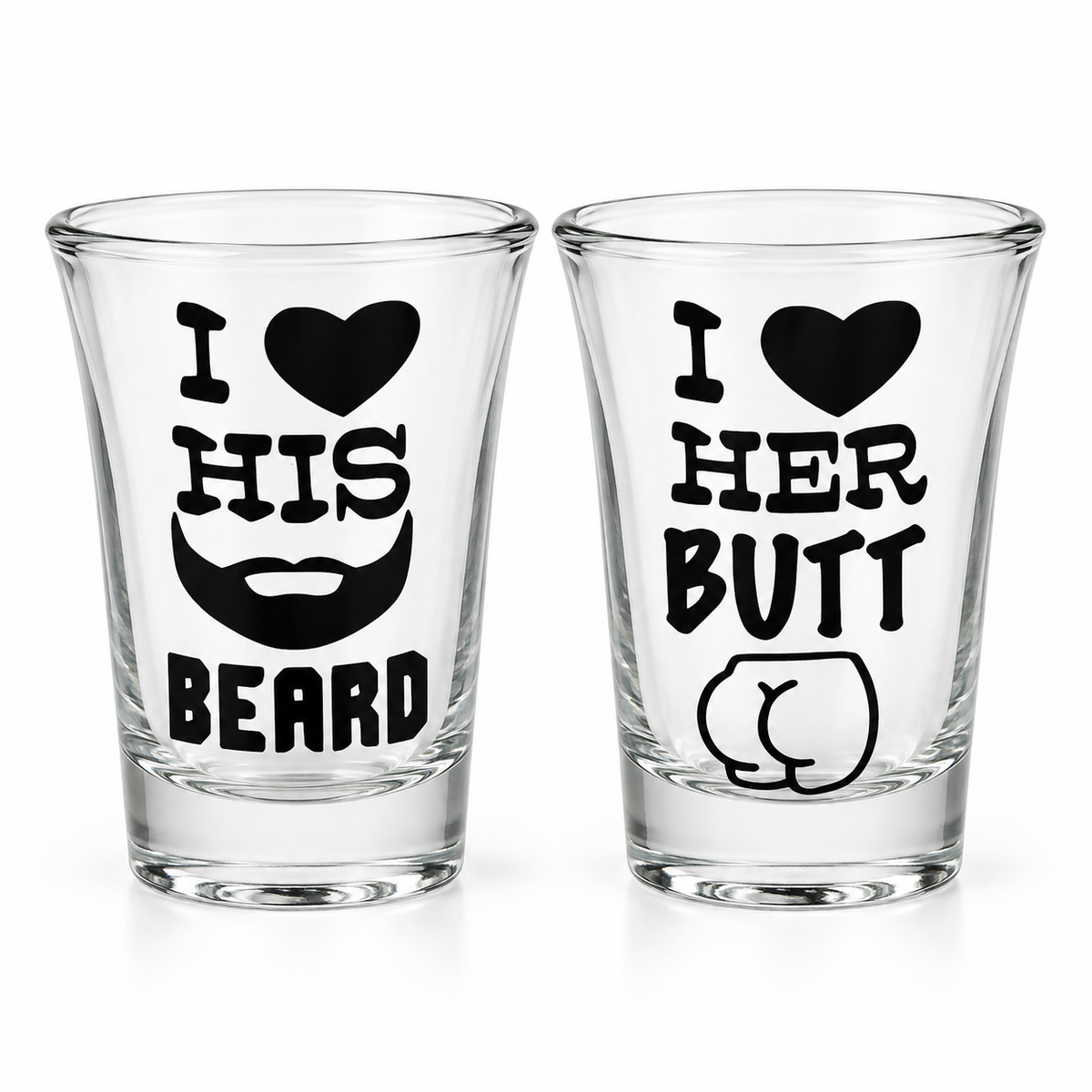 I love his beard, I love her butt shot glass set — Glassware photo 1