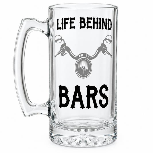 Life Behind Bars, Motorcycle, Biker Beer Mug, Biker Gift, Harley Davidson, Biker Chick, Gift for him
