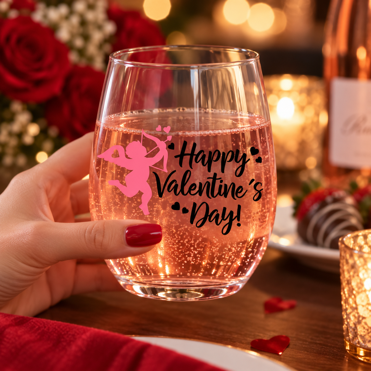Personalized Valentine Love Wine Glass — Glassware photo 2