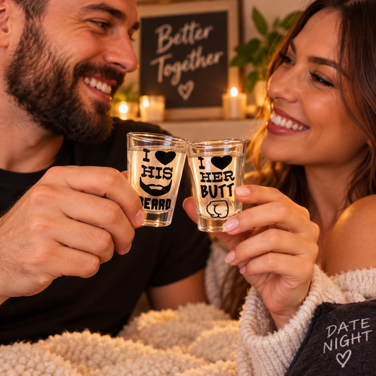 I love his beard, I love her butt shot glass set — Glassware photo 2