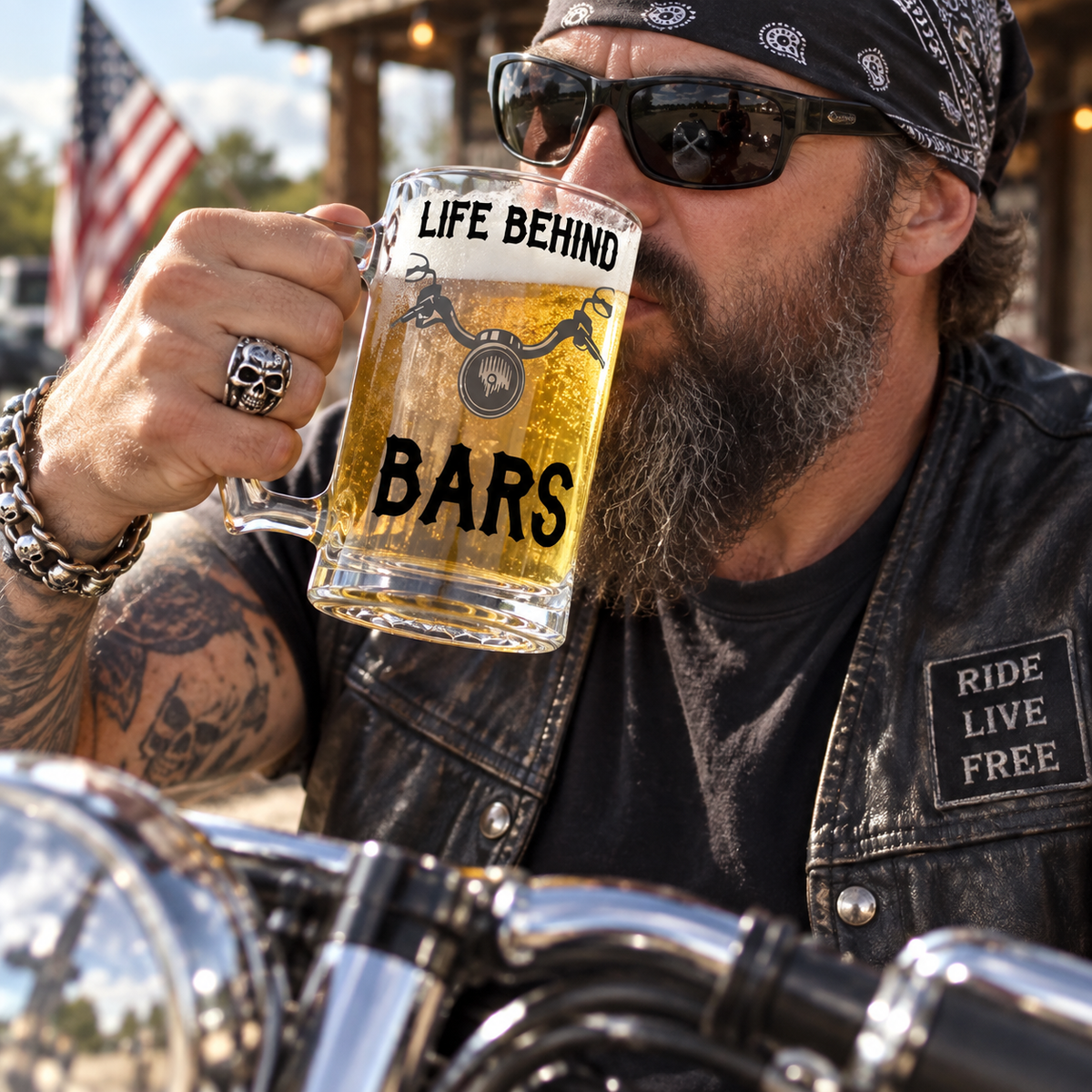 Life Behind Bars, Motorcycle, Biker Beer Mug, Biker Gift, Harley Davidson, Biker Chick, Gift for him
