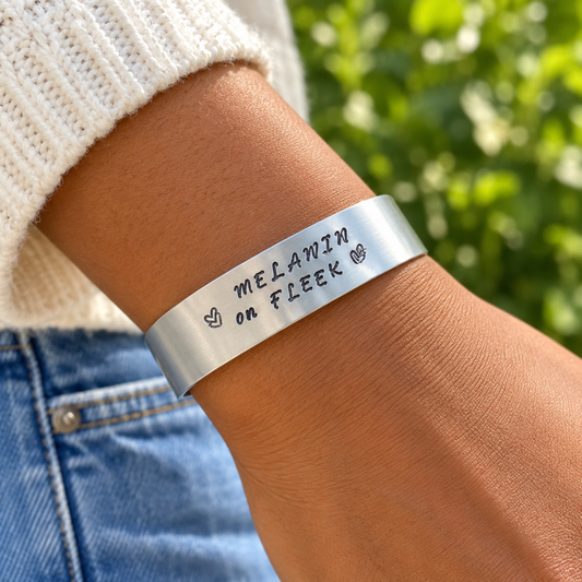 Melanin on Fleek Hand-Stamped Bracelet — Jewelry photo 2