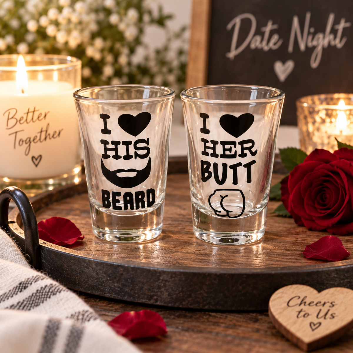 I love his beard, I love her butt shot glass set — Glassware photo 3