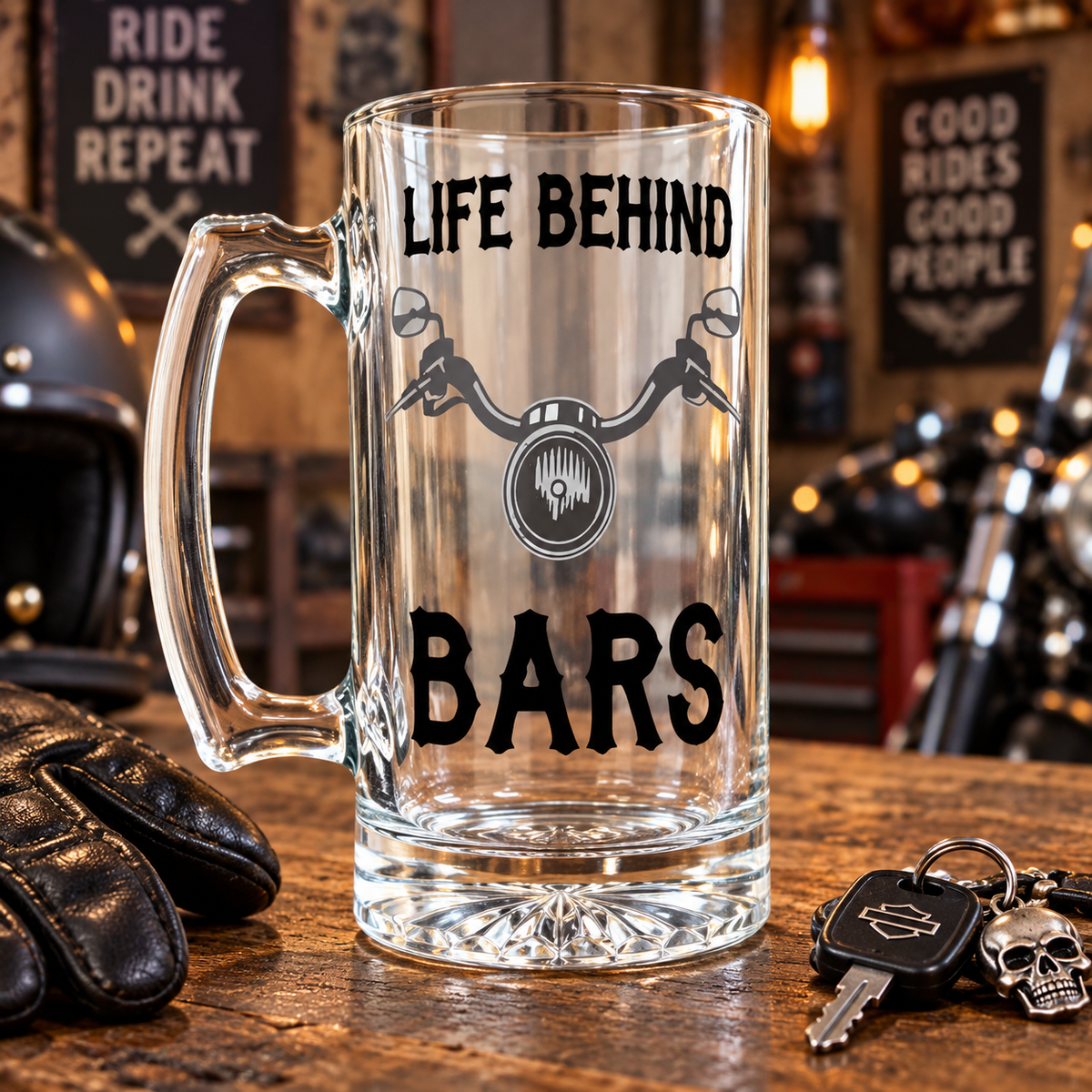 Life Behind Bars, Motorcycle, Biker Beer Mug, Biker Gift, Harley Davidson, Biker Chick, Gift for him