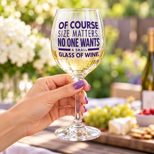 Size Matters Funny Wine Glass — Glassware photo 2